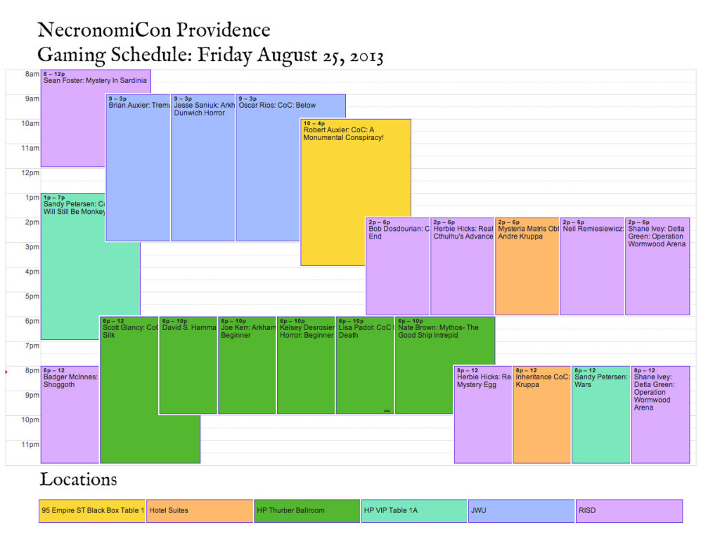 Necronomicon Gaming Schedule Friday