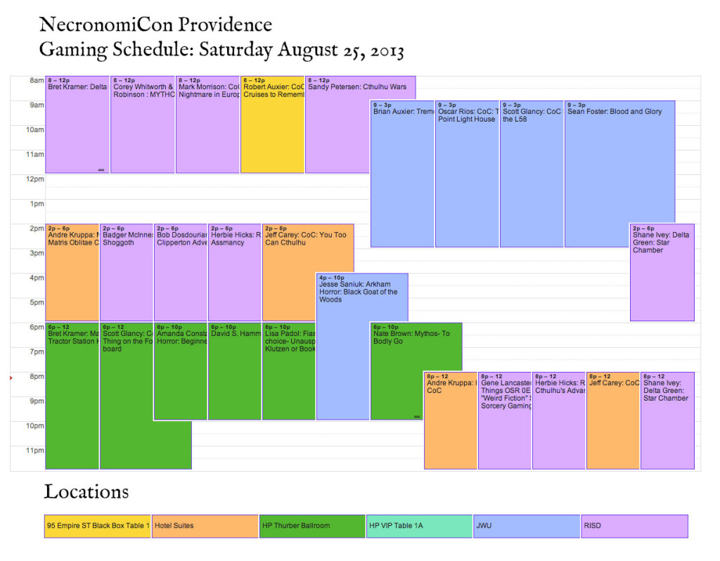 Necronomicon Gaming Schedule Saturday