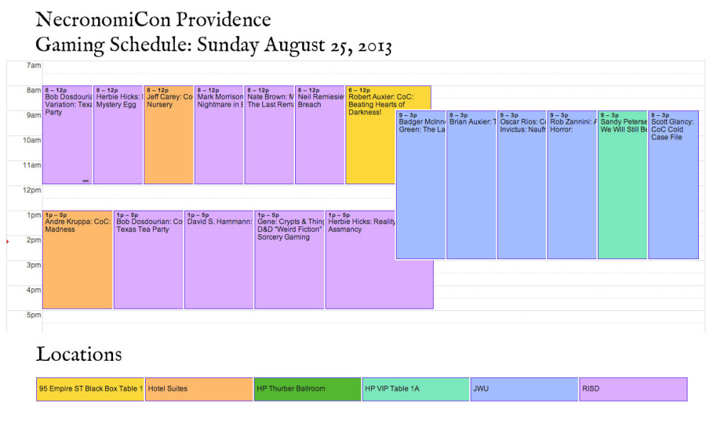 Necronomicon Gaming Schedule Sunday